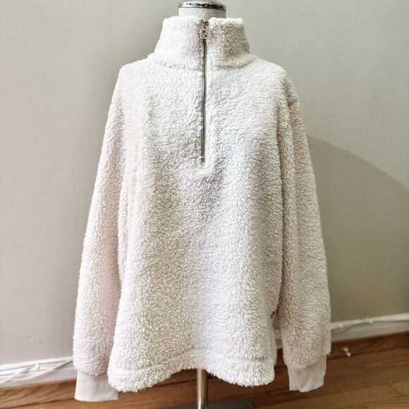 Calvin Klein CK Women’s Fleece Sherpa Teddy Pullover Jacket Quarter Zip White L - Picture 1 of 16